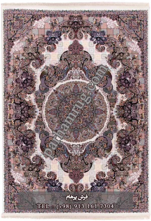 فرش 1000 شانه طرح حریر کرم